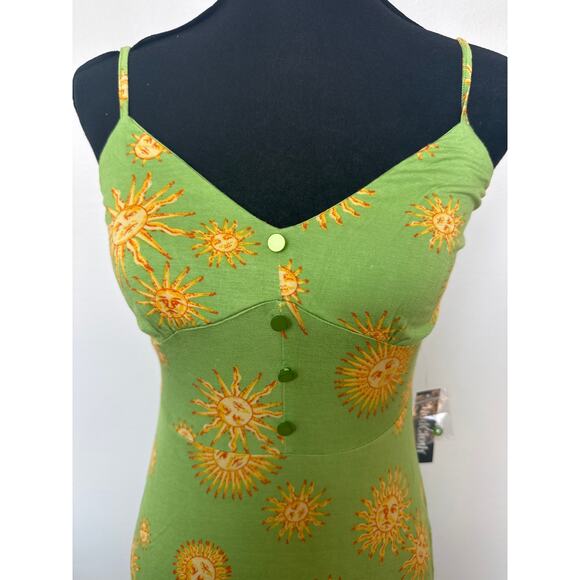 ModCloth 90's Suns Lime Green Seaside Vacay V-Neck Midi Slip Dress M NWT - Picture 4 of 10